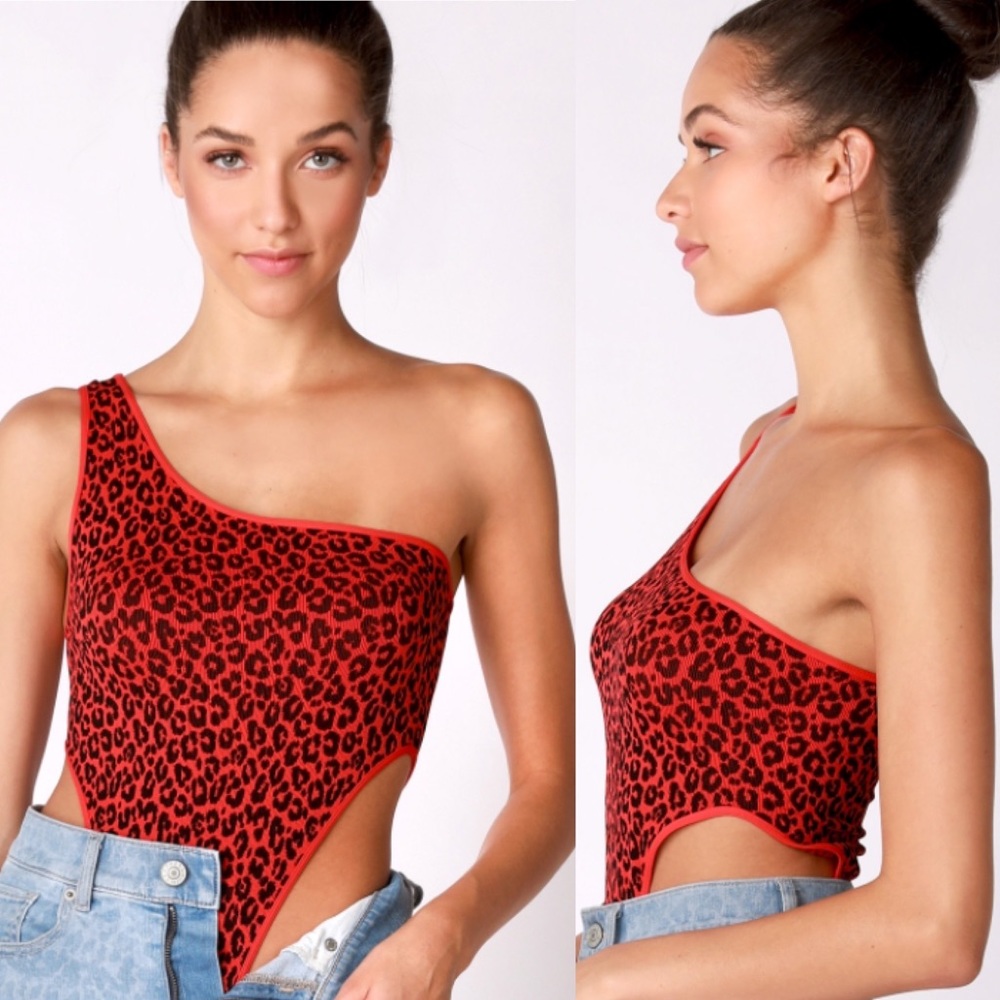 Red Leopard One-Shoulder Bodysuit – Fierce NWT - One Size